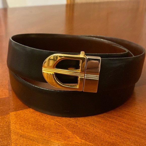 Vintage belt reversible two tone metal buckle leather black & brown sz 38 - Picture 1 of 9